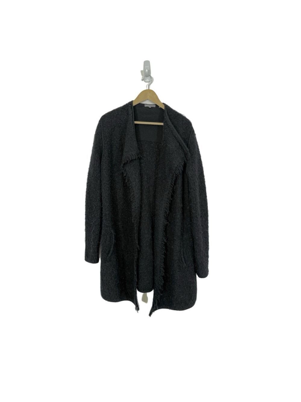 VINCE Wool Mohair Chunky Cardigan Sweater Small Black Open Front Chunky Knit - Picture 2 of 9